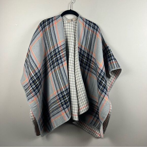 Reversible plaid houndstooth blanket poncho scarf - Picture 1 of 7